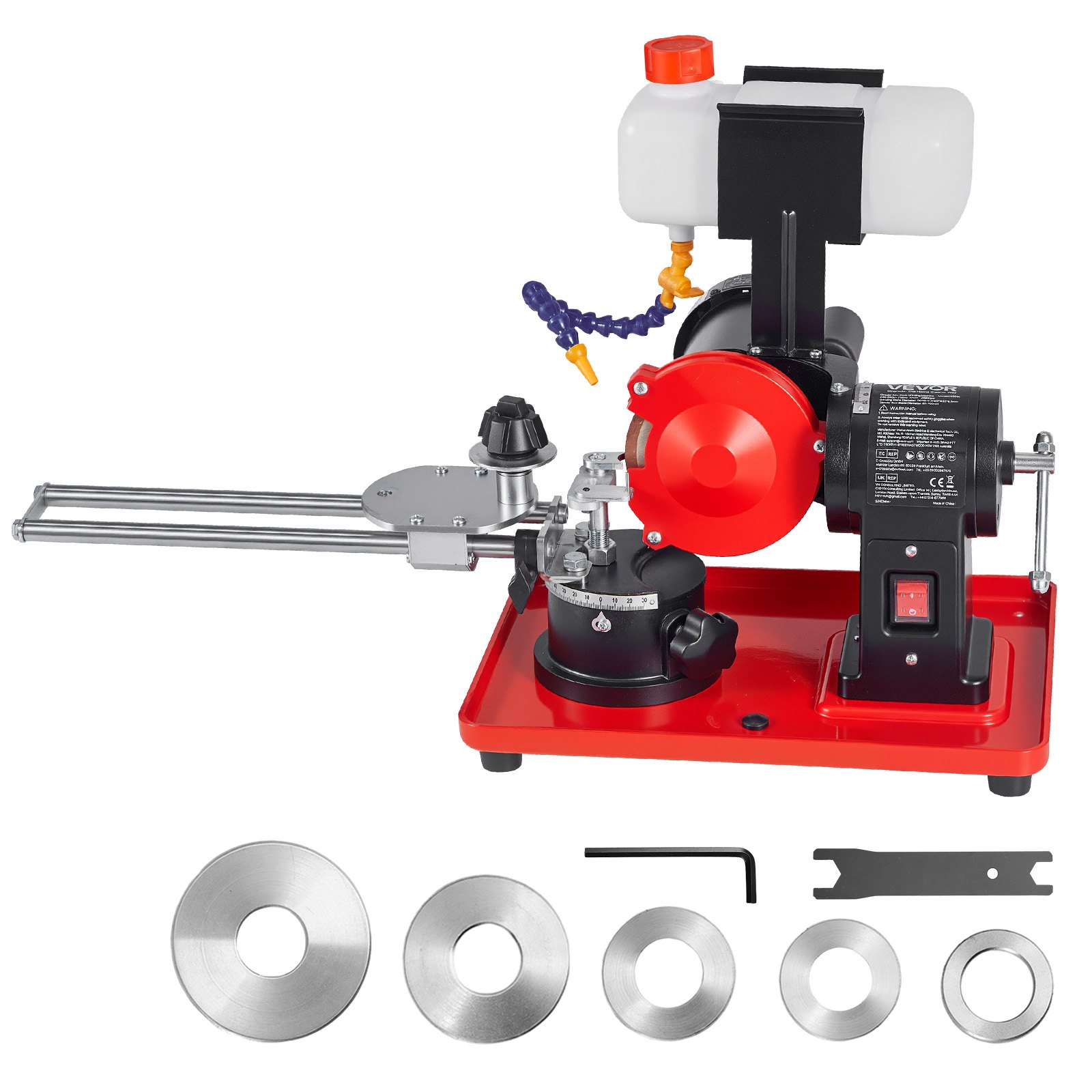 VEVOR Circular Saw Blade Sharpener with Water Tank, 370W 2890RPM Rotary Angle Mill Grinder, Water Injection Sharpening Machine with 125mm Grinding Wheel - Fits Φ80mm to Φ700mm Circular Saw Blades
