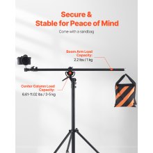 VEVOR Air Cushioned Aluminum Photography Light Stand with Boom Arm Adjustable