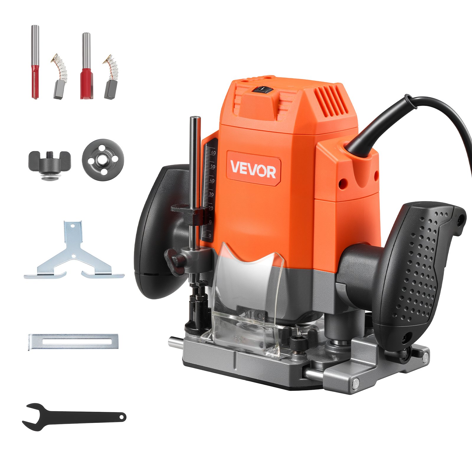 VEVOR Wood Router, 1.6 HP 1200W, Variable Speed Router Tool with Soft Start, Compact Wood Edge Trimmer with Plunge Base, Dust Hood & Parallel Guide, for Woodworking, Trimming, DIY Projects, Corded