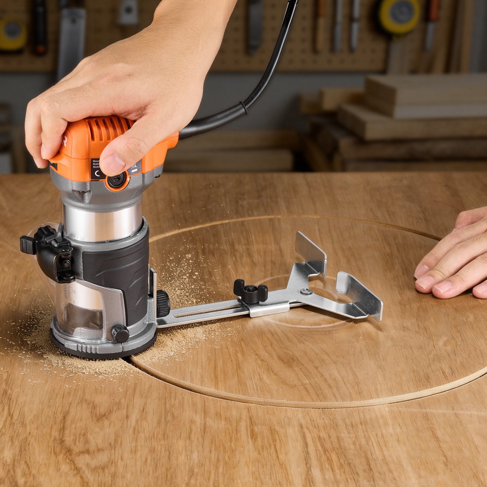 VEVOR Wood Router, 1 HP 710W, Variable Speed Palm Router Tool with Soft Start, Compact Edge Wood Trimmer with Fixed, Plunge & Tilt Base, Parallel Guide, for Woodworking, Trimming, DIY Projects, Corded
