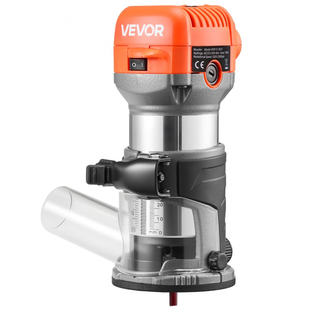 VEVOR Wood Router, 1 HP 710W, Variable Speed Palm Router Tool with Soft Start, Compact Wood Edge Trimmer with Fixed Base & Dust Hood, Parallel Guide, for Woodworking, Trimming, DIY Projects, Corded