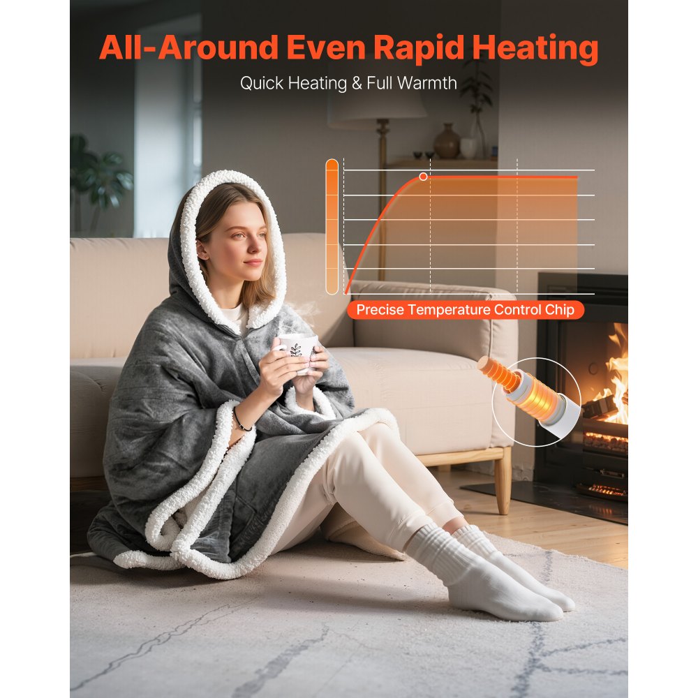 VEVOR Wearable Heated Throw Blanket Electric Shawl, Portable Robe Blanket Hoodie for Women, 5 Heating Levels, 3H Auto Shut-Off, Overheat Protection,Winter for Adult Mom Girlfriend,Machine Washable