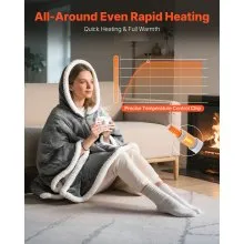 VEVOR Wearable Heated Throw Blanket Electric Shawl, Portable Robe Blanket Hoodie for Women, 5 Heating Levels, 3H Auto Shut-Off, Overheat Protection,Winter for Adult Mom Girlfriend,Machine Washable