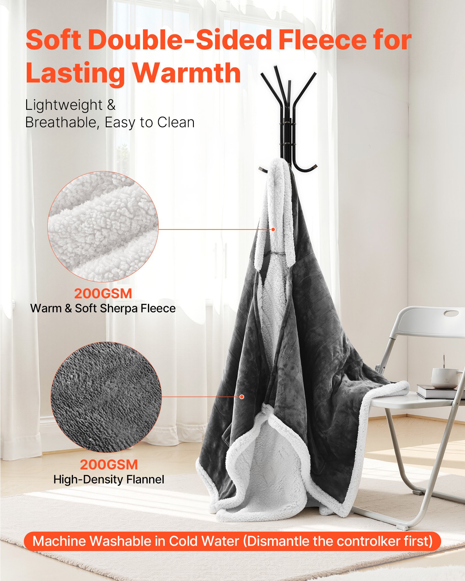 VEVOR Wearable Heated Throw Blanket Electric Shawl, Portable Robe Blanket Hoodie for Women, 5 Heating Levels, 3H Auto Shut-Off, Overheat Protection,Winter for Adult Mom Girlfriend,Machine Washable