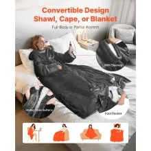 VEVOR Wearable Electric Heated Throw Blanket with Foot Pocket & Sleeves, Portable Robe Snuggie Blankets for Women, 10 Heating Levels, 12H Auto Shut-Off, Machine Washable, 50 x 70 inch, Grey