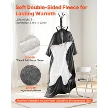 VEVOR Wearable Electric Heated Throw Blanket with Foot Pocket & Sleeves, Portable Robe Snuggie Blankets for Women, 10 Heating Levels, 12H Auto Shut-Off, Machine Washable, 50 x 70 inch, Grey