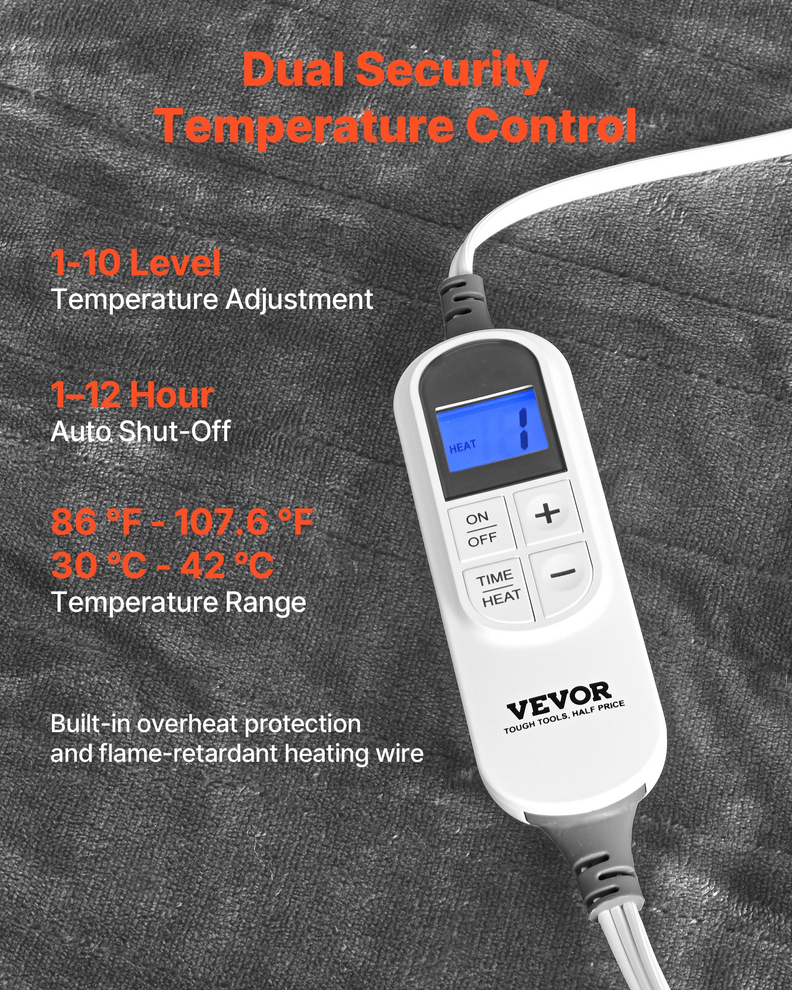 VEVOR Wearable Electric Heated Throw Blanket with Foot Pocket & Sleeves, Portable Robe Snuggie Blankets for Women, 10 Heating Levels, 12H Auto Shut-Off, Machine Washable, 50 x 70 inch, Grey
