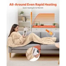 VEVOR Wearable Electric Heated Throw Blanket with Foot Pocket & Sleeves, Portable Robe Snuggie Blankets for Women, 10 Heating Levels, 12H Auto Shut-Off, Machine Washable, 50 x 70 inch, Beige