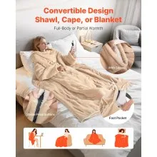 VEVOR Wearable Electric Heated Throw Blanket with Foot Pocket & Sleeves, Portable Robe Snuggie Blankets for Women, 10 Heating Levels, 12H Auto Shut-Off, Machine Washable, 50 x 70 inch, Beige