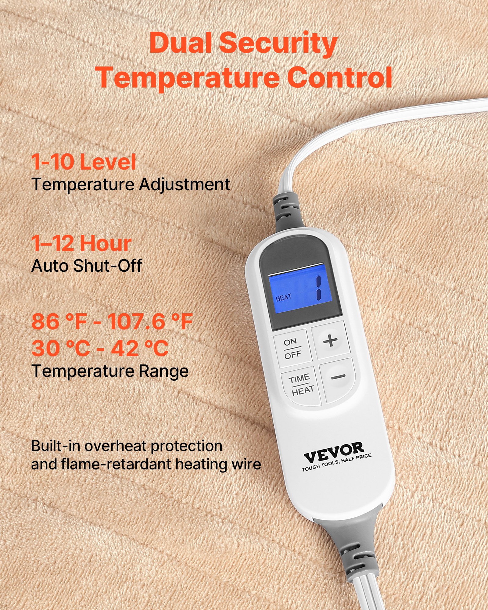 VEVOR Wearable Electric Heated Throw Blanket with Foot Pocket & Sleeves, Portable Robe Snuggie Blankets for Women, 10 Heating Levels, 12H Auto Shut-Off, Machine Washable, 50 x 70 inch, Beige