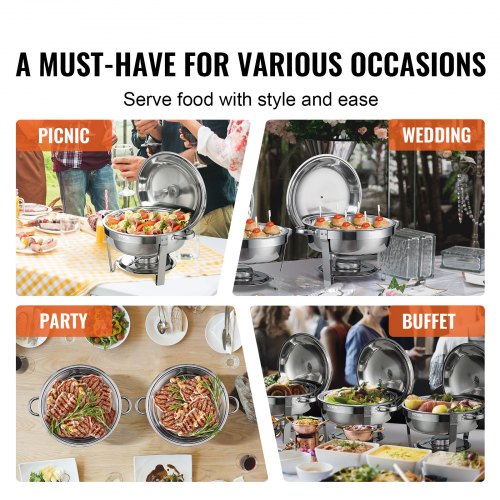 Lot De 4 Chauffe-Plats Buffet 7.5L NArra - Inox Avec Couvercle Verre - Pour Fêtes Et Événements