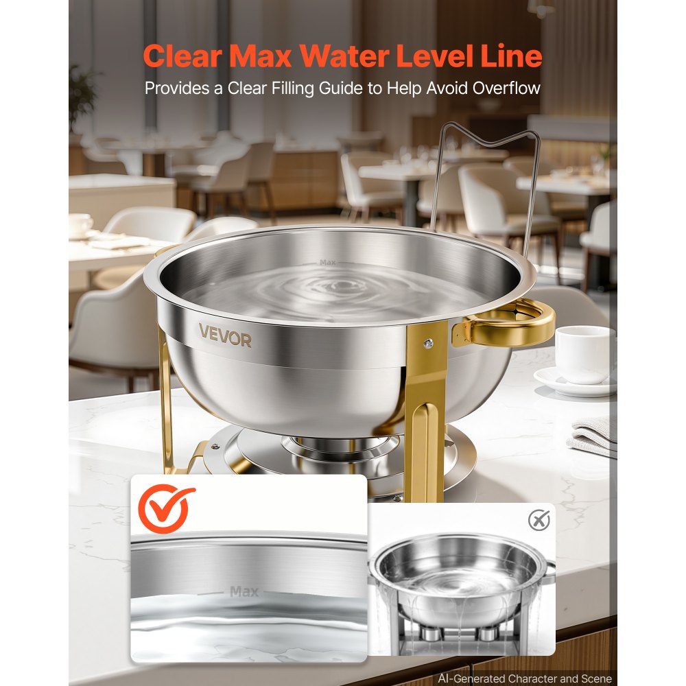 VEVOR 2 Packs Chafing Dishes for Buffet Set, 5.7L Stainless Steel Chafer, for Banquet Party Wedding Catering Event, Round Stackable Buffet Server and Warmer, with 2 Pots, Fuel Holder, Tong, Glass Pad