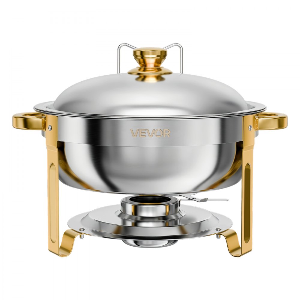 VEVOR 2 Packs Chafing Dishes for Buffet Set, 5.7L Stainless Steel Chafer, for Banquet Party Wedding Catering Event, Round Stackable Buffet Server and Warmer, with 2 Pots, Fuel Holder, Tong, Glass Pad