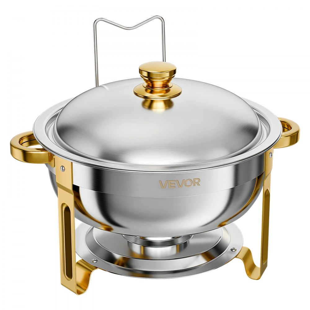 VEVOR 2 Packs Chafing Dishes for Buffet Set, 5.7L Stainless Steel Chafer, for Banquet Party Wedding Catering Event, Round Stackable Buffet Server and Warmer, with 2 Pots, Fuel Holder, Tong, Glass Pad