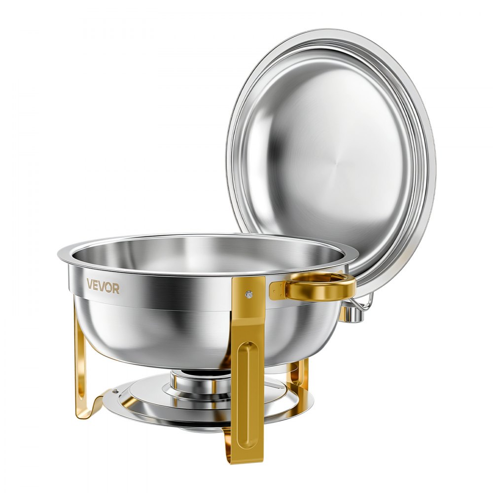 VEVOR 2 Packs Chafing Dishes for Buffet Set, 5.7L Stainless Steel Chafer, for Banquet Party Wedding Catering Event, Round Stackable Buffet Server and Warmer, with 2 Pots, Fuel Holder, Tong, Glass Pad