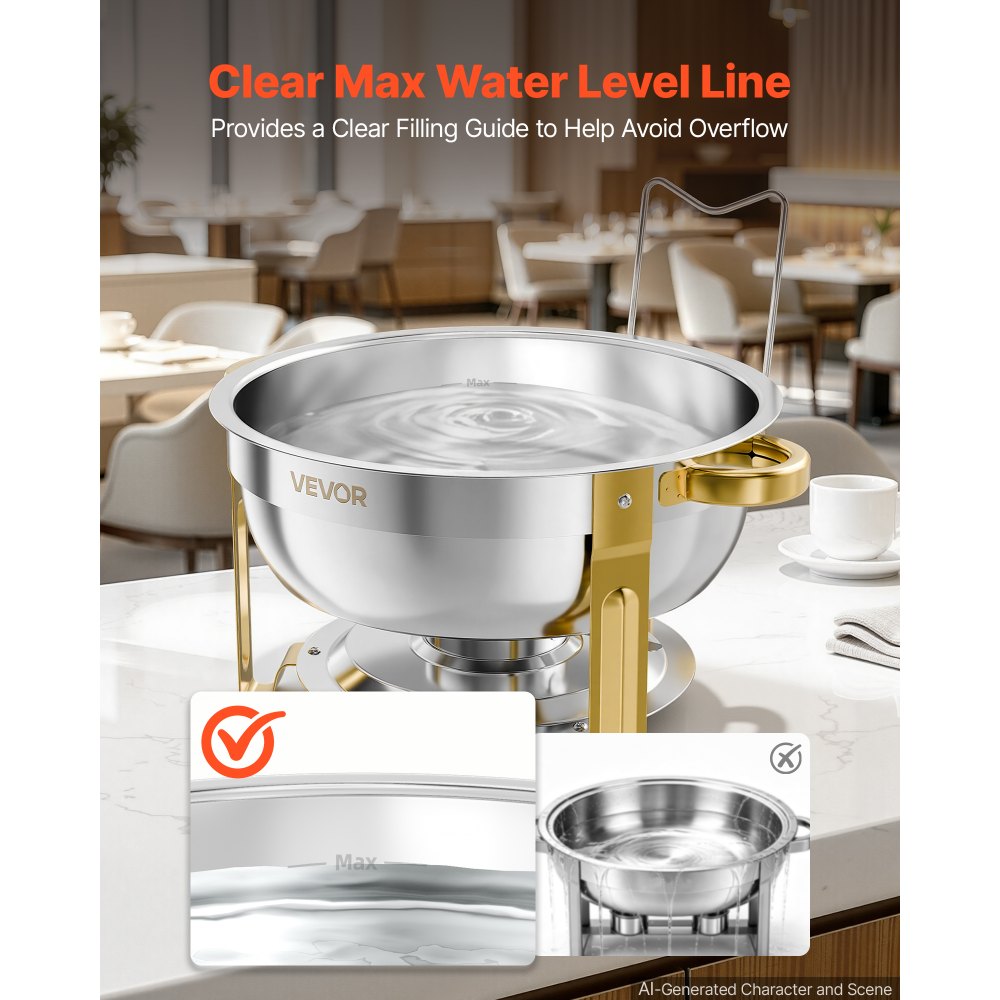 VEVOR 4 Packs Chafing Dishes for Buffet Set, 5.7L Stainless Steel Chafer, for Banquet Party Wedding Catering Event, Round Stackable Buffet Servers and Warmers, with 4 Pots, Glass Lid, and Fuel Holder