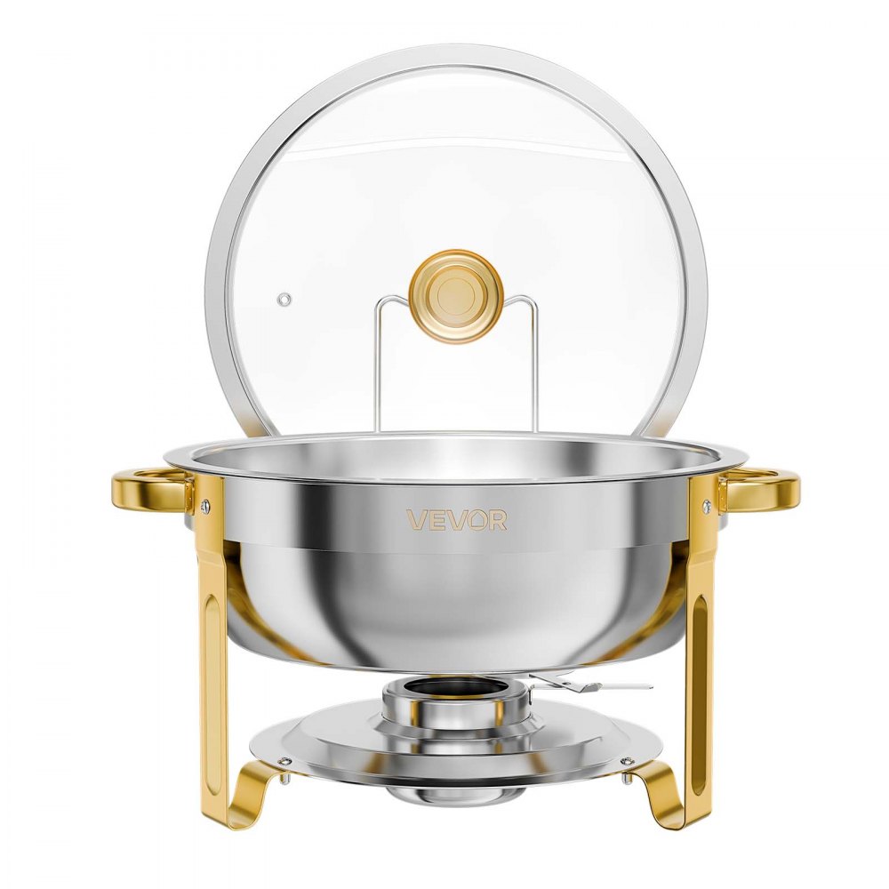 VEVOR 4 Packs Chafing Dishes for Buffet Set, 5.7L Stainless Steel Chafer, for Banquet Party Wedding Catering Event, Round Stackable Buffet Servers and Warmers, with 4 Pots, Glass Lid, and Fuel Holder