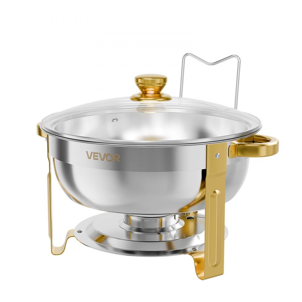 VEVOR 4 Packs Chafing Dishes for Buffet Set, 5.7L Stainless Steel Chafer, for Banquet Party Wedding Catering Event, Round Stackable Buffet Servers and Warmers, with 4 Pots, Glass Lid, and Fuel Holder