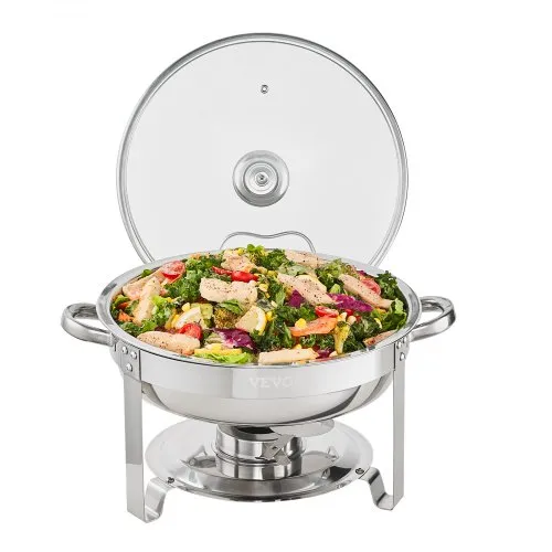 2-Pack Round Chafing Dish Set - 5 Quart Stainless Steel Buffet Food Warmers With Lids