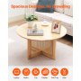 VEVOR Rattan Coffee Table Round Wood Coffee Table Single Tier for Living Room