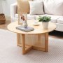 VEVOR Rattan Coffee Table, Round Rattan Woven Wood Coffee Table with Rubber Wood Top, 33 in Modern Boho Circular Storage Coffee Table with Natural Wood Legs, for Living Room, Bedroom & Small Spaces