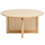VEVOR Rattan Coffee Table, Round Rattan Woven Wood Coffee Table with Rubber Wood Top, 33 in Modern Boho Circular Storage Coffee Table with Natural Wood Legs, for Living Room, Bedroom & Small Spaces