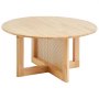VEVOR Rattan Coffee Table, Round Rattan Woven Wood Coffee Table with Rubber Wood Top, 33 in Modern Boho Circular Storage Coffee Table with Natural Wood Legs, for Living Room, Bedroom & Small Spaces
