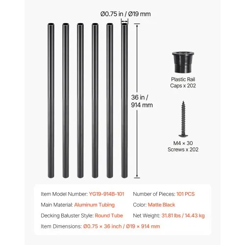 BLIKA 36 in H. x 6 ft W. Aluminum Stair Railing Kit with Post, Matte Black Stair Rail Kit Outdoor, Aluminum Stair Railing and Baluster Kit for Decks, Balconies, Porches & Fencing(1