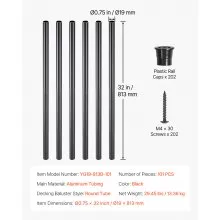 Metal Staircase Balusters 101 Pack 32 In Aluminum Spindles with Screws/Rail Caps