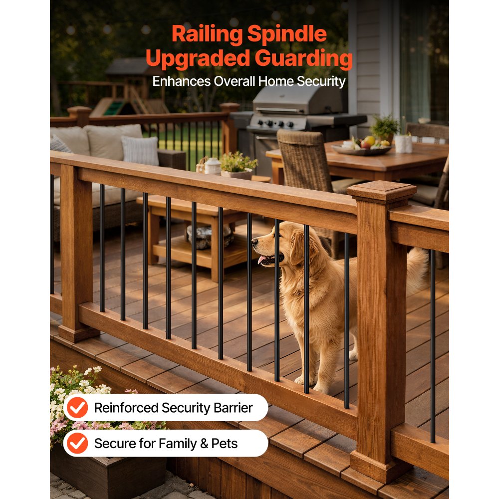 VEVOR 125 Pack Deck Balusters, 66 cm Aluminum Railing Spindles, 1.9 cm Diameter Hollow Round Metal Decking Stair Balusters with Connectors, Screws, for Deck, Porch & Staircase Railing Fence, Black