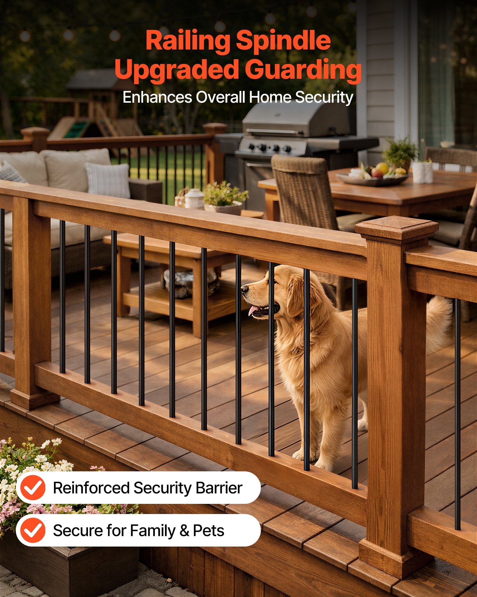 VEVOR 125 Pack Deck Balusters, 66 cm Aluminum Railing Spindles, 1.9 cm Diameter Hollow Round Metal Decking Stair Balusters with Connectors, Screws, for Deck, Porch & Staircase Railing Fence, Black