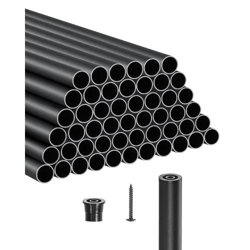 VEVOR Staircase Balusters 51 Pack, 36 In Aluminum Stair Balusters, 3/4 In Water-Proof Round Metal Spindle Railing, Hollow Deck Railing with Rail Caps & Screws for Stairs, Porch, Patio, Fence, Black