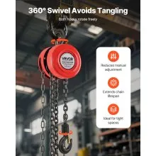 VEVOR Hand Chain Hoist 2200 lbs Capacity 20 ft Manual Chain Block with G70 Chain