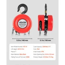 VEVOR Hand Chain Hoist 2200 lbs Capacity 20 ft Manual Chain Block with G70 Chain