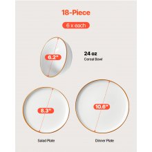 18 PCS Dinnerware Set Ceramic Plates and Bowls Sets Service for 6 White