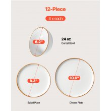 12 PCS Dinnerware Set Ceramic Plates and Bowls Sets Service for 4 White