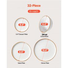 32 PCS Dinnerware Set Ceramic Plates and Bowls Sets Service for 8 White