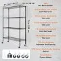 VEVOR Storage Shelving Unit with Wheels, 4-Tier Adjustable, 700 lbs Capacity, Heavy Duty Garage Shelves Metal Organizer Wire Rack, Black, 47.2" L x 17.7" W x 74" H for Kitchen Pantry Basement Bathroom