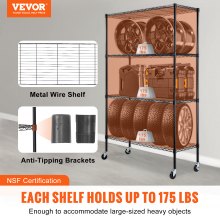 VEVOR Storage Shelving Unit with Wheels, 4-Tier Adjustable, 700 lbs Capacity, Heavy Duty Garage Shelves Metal Organizer Wire Rack, Black, 47.2" L x 17.7" W x 74" H for Kitchen Pantry Basement Bathroom