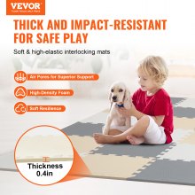 VEVOR 16 Tiles Kids Play Mat, 0.4 Inch Toddler Play Mat with EVA Foam, 12" x 12" Puzzle Play Mat with 16 sq.ft Coverage, Interlocking Toddler Mats for Play Room, Nursery, Living Room, Camel&Gray&Beige