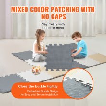 VEVOR 16 Tiles Kids Play Mat, 0.4 Inch Toddler Play Mat with EVA Foam, 12" x 12" Puzzle Play Mat with 16 sq.ft Coverage, Interlocking Toddler Mats for Play Room, Nursery, Living Room, Camel&Gray&Beige