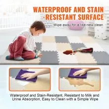 VEVOR 16 Tiles Kids Play Mat, 0.4 Inch Toddler Play Mat with EVA Foam, 12" x 12" Puzzle Play Mat with 16 sq.ft Coverage, Interlocking Toddler Mats for Play Room, Nursery, Living Room, Camel&Gray&Beige