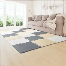 VEVOR 16 Tiles Kids Play Mat, 0.4 Inch Toddler Play Mat with EVA Foam, 12" x 12" Puzzle Play Mat with 16 sq.ft Coverage, Interlocking Toddler Mats for Play Room, Nursery, Living Room, Camel&Gray&Beige