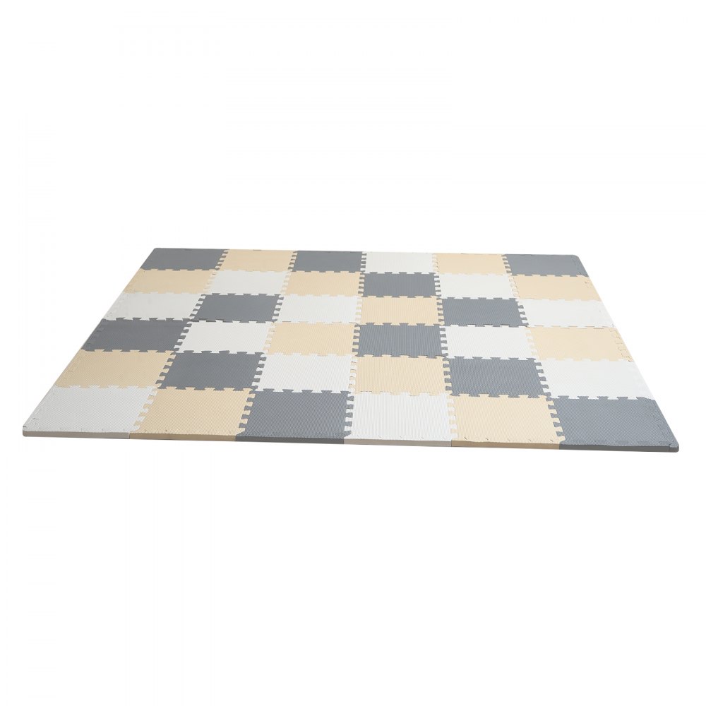 VEVOR - Alfombrilla de juego para niños de 36 piezas, 0,4 pulgadas, espuma EVA, 12 x 12 pulgadas, con forma de rompecabezas y una cobertura de 36 pies cuadrados, alfombrillas entrelazadas para niños pequeños, para sala de juegos, guardería, sala de estar, color camello, gris y beige