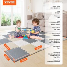 VEVOR 36 Tiles Kids Play Mat, 0.4 Inch Toddler Play Mat with EVA Foam, 12" x 12" Puzzle Play Mat with 36 sq.ft Coverage, Interlocking Toddler Mats for Play Room, Nursery, Living Room, Camel&Gray&Beige