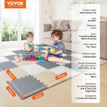 VEVOR 36 Tiles Kids Play Mat, 0.4 Inch Toddler Play Mat with EVA Foam, 12" x 12" Puzzle Play Mat with 36 sq.ft Coverage, Interlocking Toddler Mats for Play Room, Nursery, Living Room, Camel&Gray&Beige