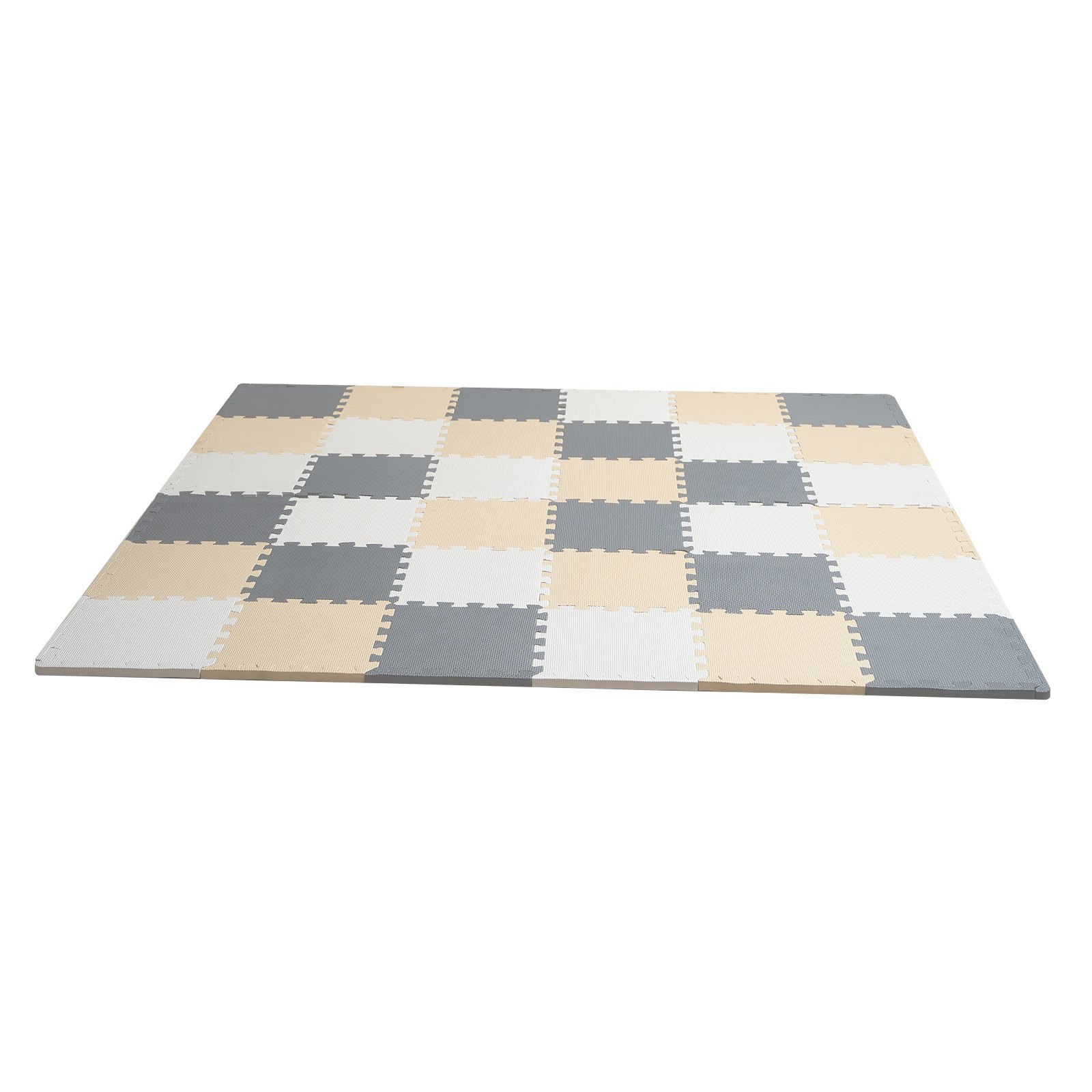 VEVOR - Alfombrilla de juego para niños de 36 piezas, 0,4 pulgadas, espuma EVA, 12 x 12 pulgadas, con forma de rompecabezas y una cobertura de 36 pies cuadrados, alfombrillas entrelazadas para niños pequeños, para sala de juegos, guardería, sala de estar, color camello, gris y beige