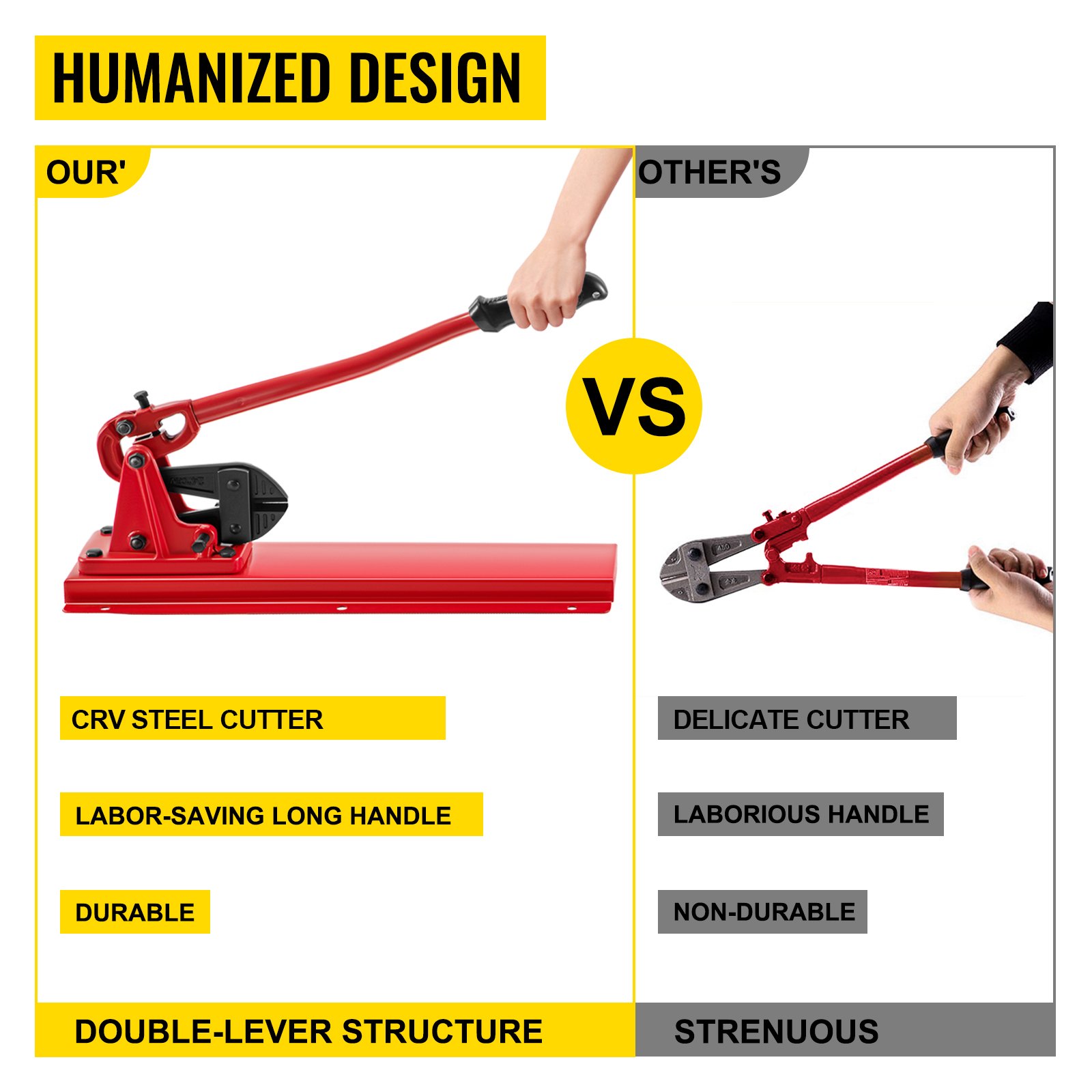 VEVOR 24\" Bench Type Hand Swager, Cutting Capacity 3/8\" Bolt Cutter Bench Type, Hardness 35-45HRC Crimping Tool Bench Wire Rope Cable, Red Swaging Machine for Swaging and Cutting, Arm Bench Swager