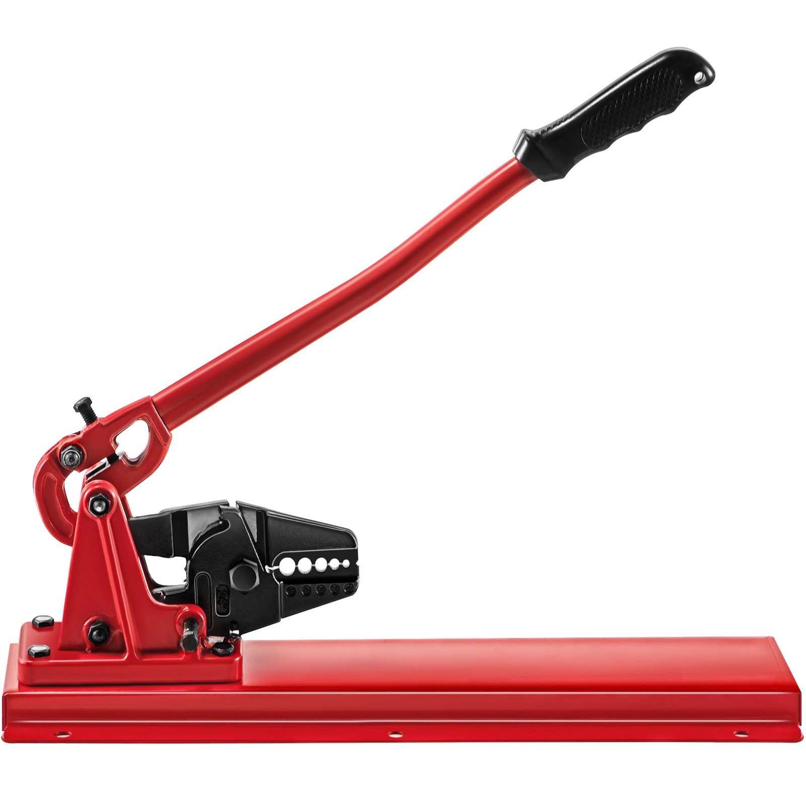 VEVOR bench swager with red handle and black grip on a red base.