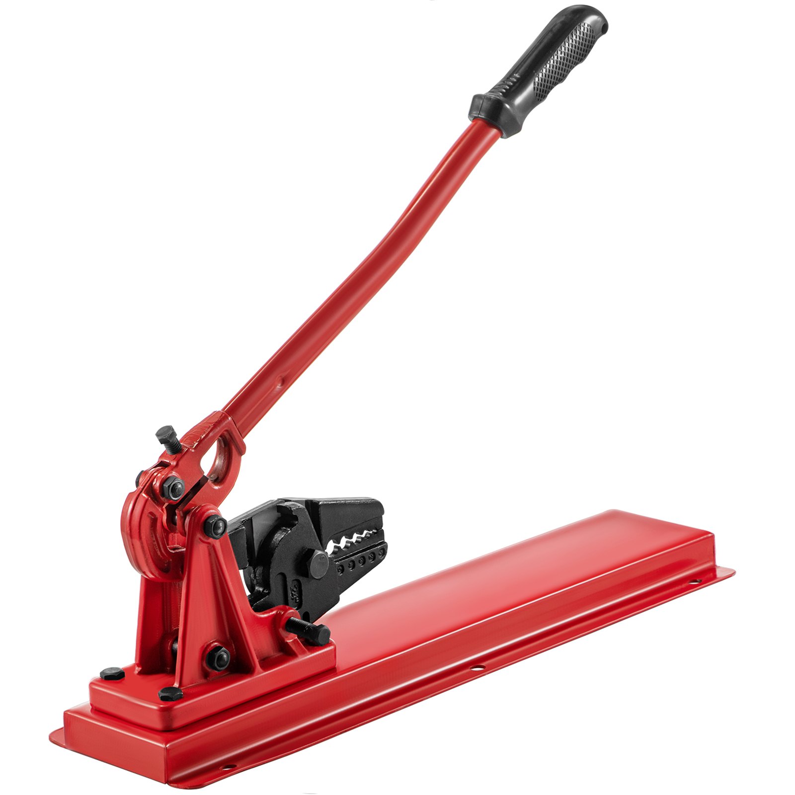 red VEVOR bench swager with a long handle and black grip, set on a flat base.
